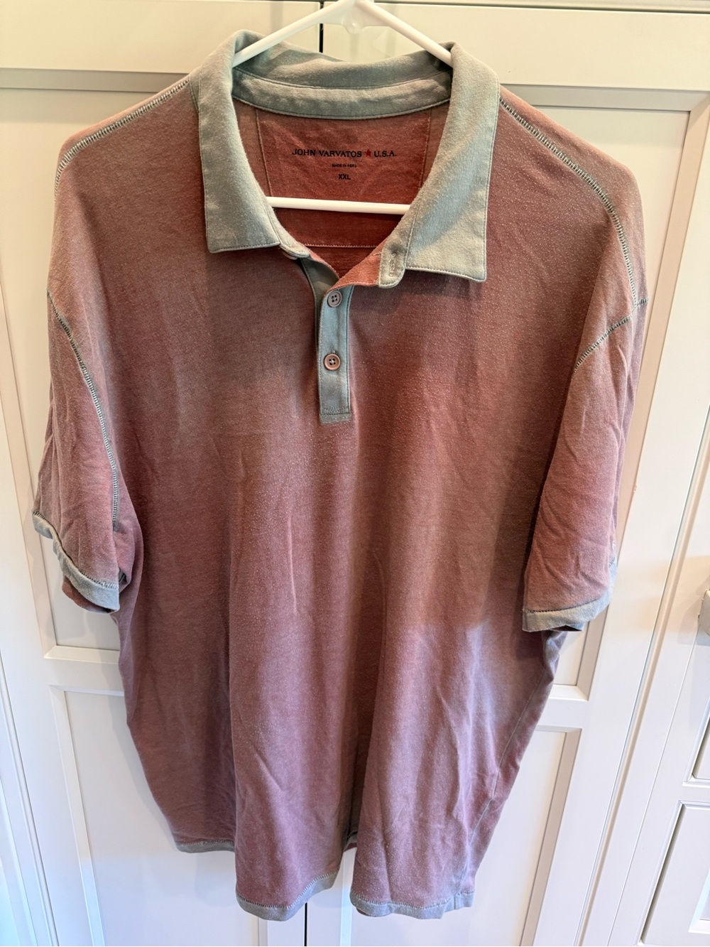 John Varvatos Polo in Dusty Rose with Sage Trim